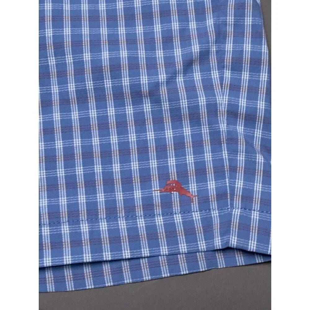 Tommy Bahama Blue Plaid Nylon Bermuda Chino Shorts 34